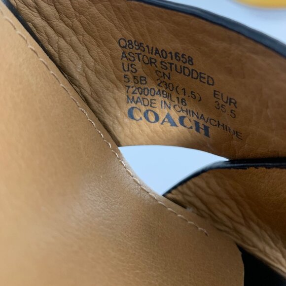 COACH Astor Silver Studded Platform Sandals Black Leather + Charm SZ 5.5 NWOB - Picture 4 of 7